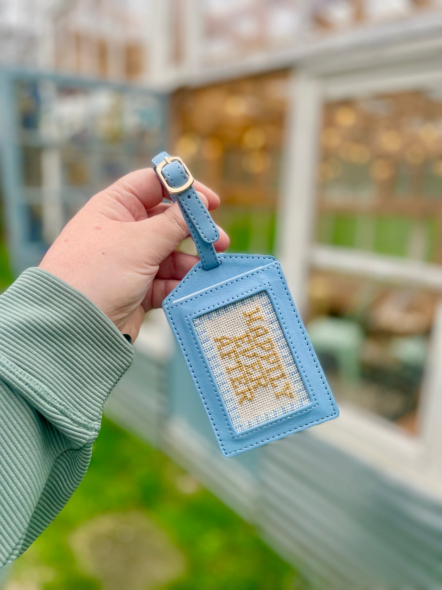 Self-Finishing Leather Luggage Tag - Light Blue